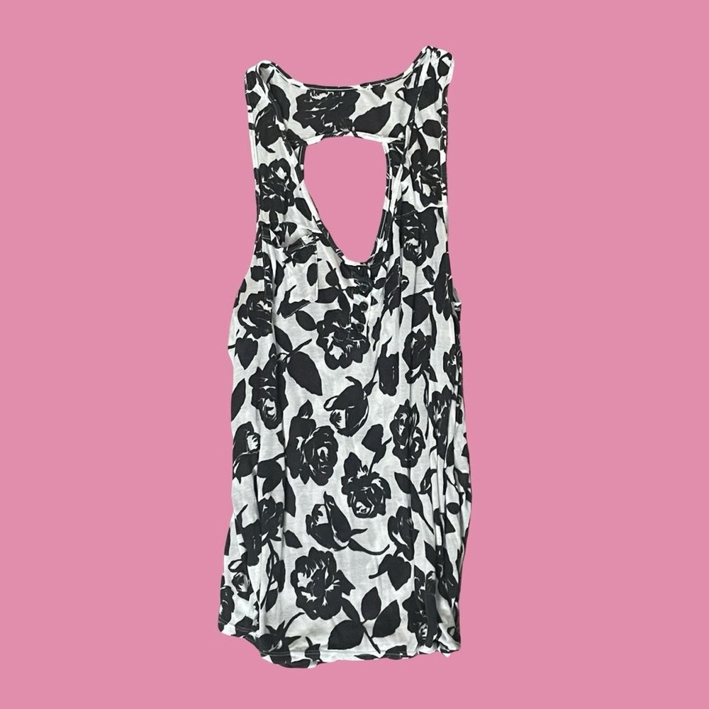 Floral Cutout Racerback Tank Top - Black & White